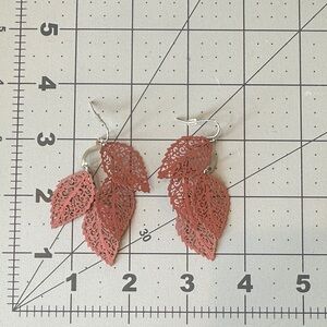 Elegant Leaf Drop Earrings in light burnt orange-worn once.